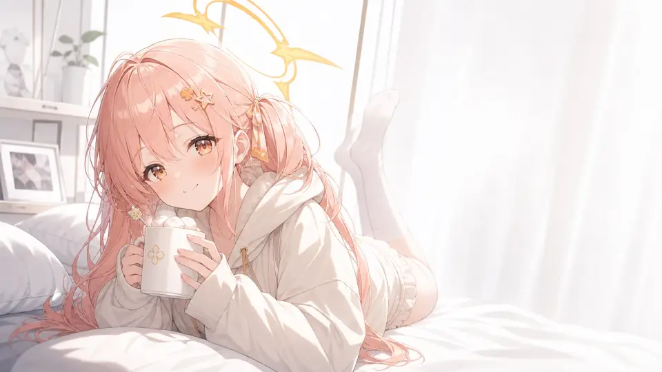 24-蔚蓝档案风-粉色马克杯少女 AI 生成作品预览