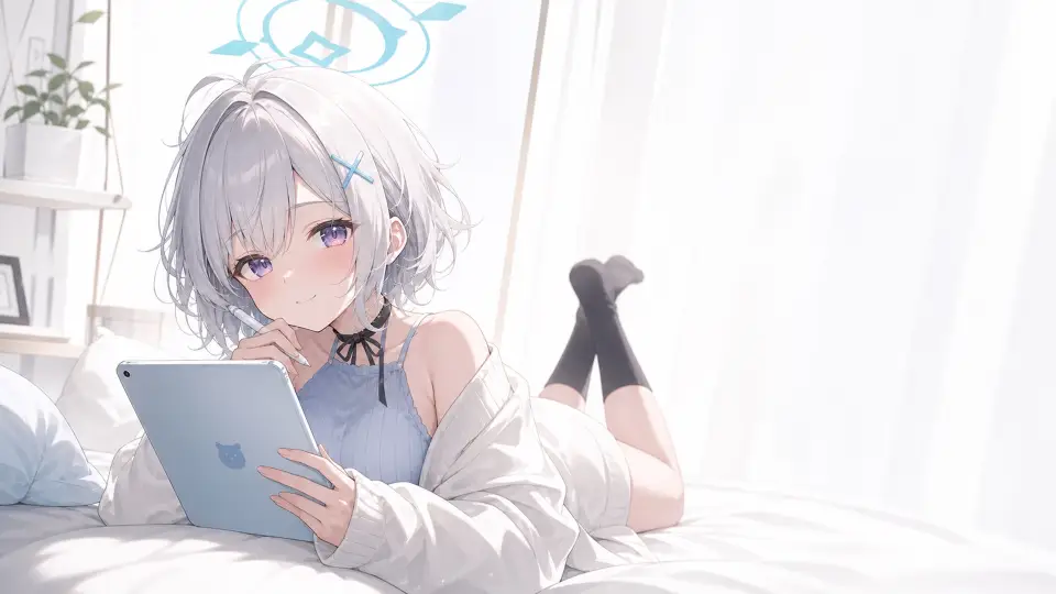 25-蔚蓝档案风-银色平板少女 AI 生成作品预览