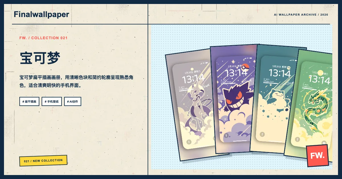 宝可梦 · 扁平插画手机壁纸画册分享封面